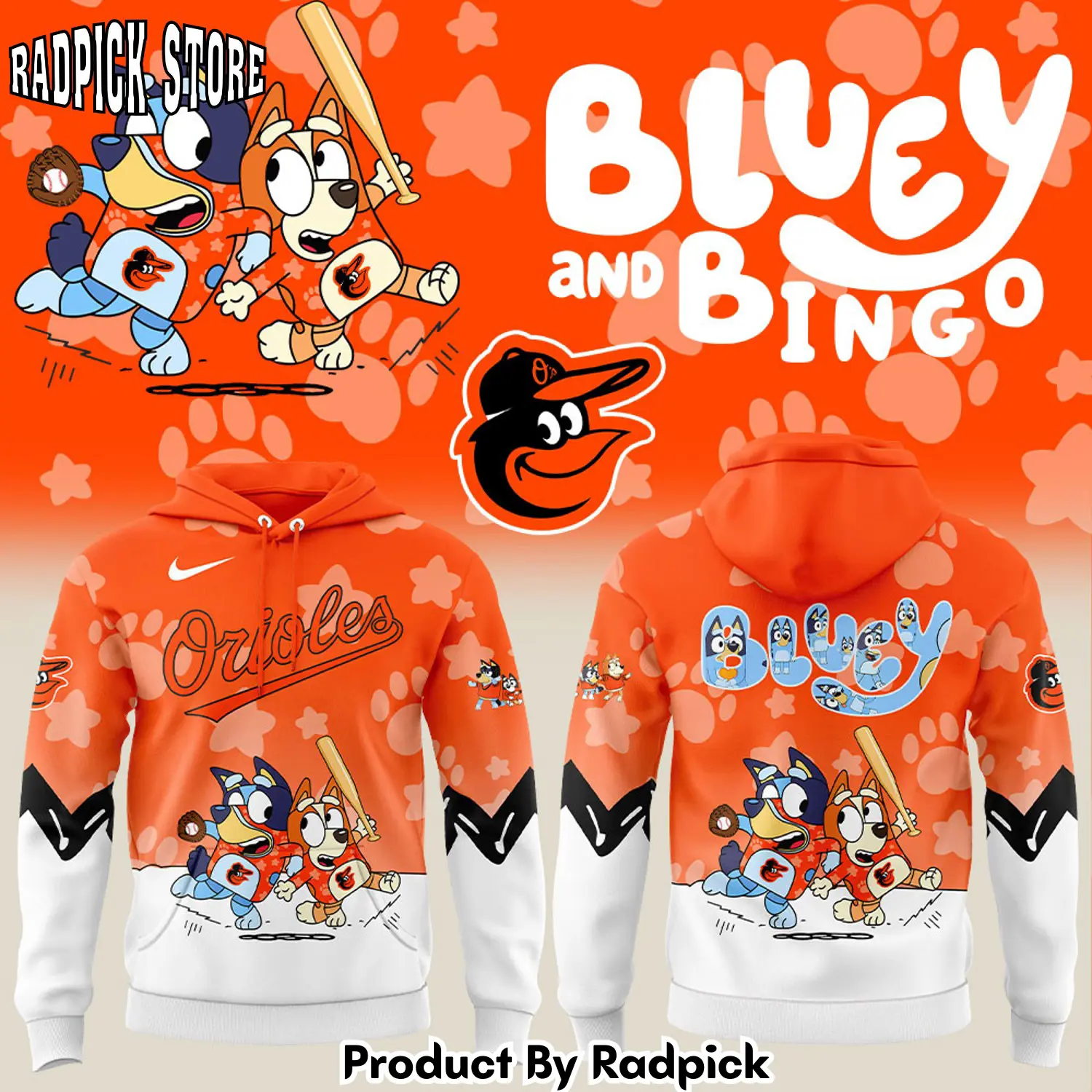 Baltimore orioles x bluey and bingo hoodie joggers hoodie and long pants set rp291918